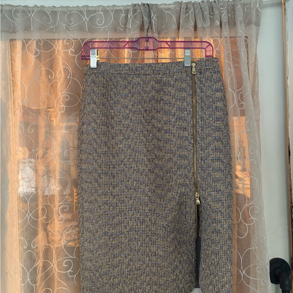 J. Crew Blue and Tan Tweed Pencil Skirt